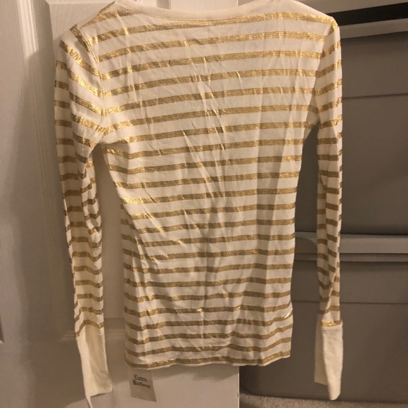 Victoria’s Secret Tee shop Long sleeve Gold white stripe small - Picture 2 of 3
